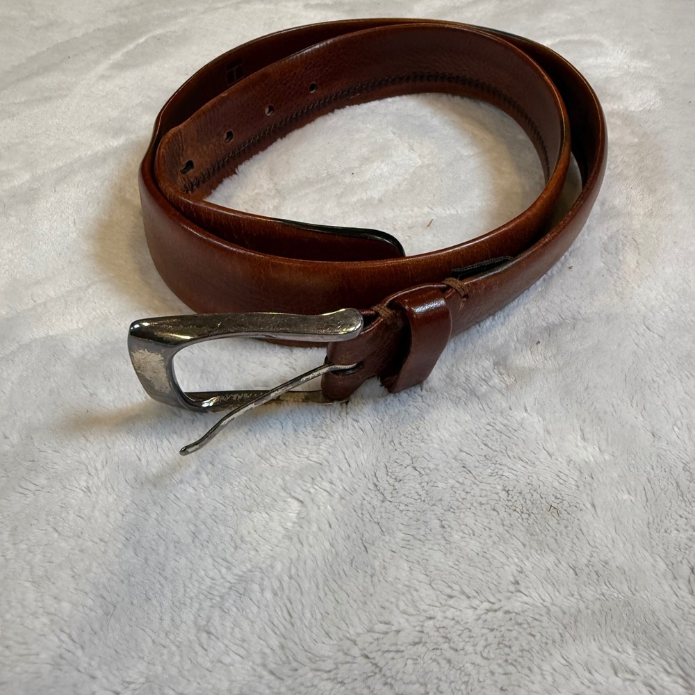 Trafalgar Mens Brown Italian Calfskin Leather Belt Silver Buckle 40 Inch